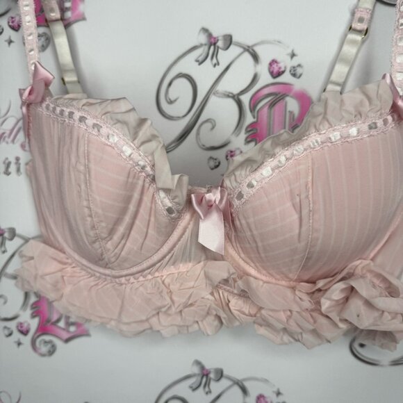 La senza bra love ruffle frilly bows ribbon 🎀pink white striped tiered babydoll - Picture 3 of 14